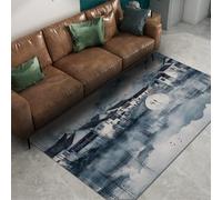 UERWOWELL Oriental Ink Art Floor Rug 200x300cm Watercolor Architecture Design Door Mats Chinese Landscape Thin Carpet for Living Room Corridor