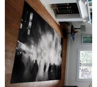 UERWOWELL Photography Style Area Rug 180x270cm - Foggy Cityscape with Tall Buildings Print Low Pile Floor Mats Office Apartment Decor Soft Large Carpets