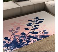 UERWOWELL Pink and Blue Area Rugs Gradient Leaf Silhouette Print Low Pile Carpet for Living Dining Room Kitchen Terrace Washable Non Slip 140x200cm