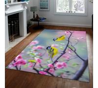 UERWOWELL Pink Cherry Blossoms Door Mat Non Slip Washable Spring Orchard Floral Cute Birds Prints Thin Rugs for Living Room Bedroom Patio 90x120cm