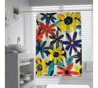 UERWOWELL Playful Flower Shower Curtain Set with Hooks Colorful Abstract Daisy Doodle Shower Curtains for Farmhouse Bathroom Decor Washable W180xL220 cm