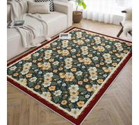 UERWOWELL Rectangular 120x180cm Kitchen Rugs Red Border Elegant Green Leaf Pattern Low Pile Carpet Minimalist Botanical Living Room Decor Washable