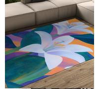 UERWOWELL Rectangular Rugs Elegant Floral White Lily Pattern Low Pile Carpet for Living Laundry Room Bedroom Bathroom Washable Non Slip 60x90cm