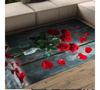 UERWOWELL Romantic Kitchen Rugs Red Rose in Glass Vase Printed Washable Low Pile Carpet 160x200cm Valentine Day Country Farmhouse Patio Floor Decor