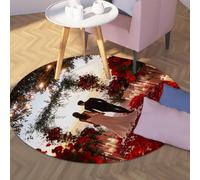 UERWOWELL Romantic Wedding Round Rugs 200cm Bride and Groom Walks Hand in Hand Pattern Thin Carpet Non Slip Washable Dreamy and Warm Home Decor