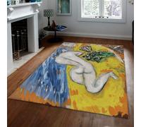 UERWOWELL Romanticism Circle Rug 180x340cm Famous Painting Woman and Bouquet Print Low Pile Floor Mats for Living Dining Rooms Bedroom Bathroom