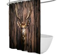 UERWOWELL Rustic Deer Bath Curtain Elegant Woodland Animal Shower Curtain Vintage Barn Texture Background for Lodge or Modern Farmhouse Bathroom W100xL180 cm