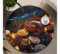 UERWOWELL Rustic Thanksgiving Feast Round Rugs Washable Cozy Low Pile Carpet for Dining Living Room Kitchen Autumn Dinner Theme Home Decor 120cm
