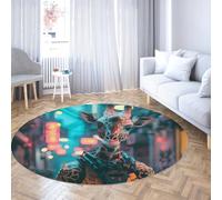 UERWOWELL Sci-Fi Style Round Rug Modern Creative Futuristic Urban Giraffe Pattern Low Pile Mats for Living Room Bedroom Studio Easy Clean 200cm