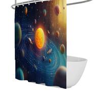 UERWOWELL Solar System Planets Shower Curtain Outer Space Sun Galaxy Bathroom Decor Cosmic Nebula Cartoon Fantasy Bathroom Shower Curtain Waterproof W150xL180 cm