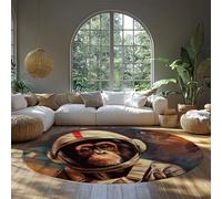 UERWOWELL Space Themed Round Rug Creative Wildlife Monkey Astronaut Pattern Low Pile Mats for Living Game Room Bedroom Dorm Easy Clean 160cm