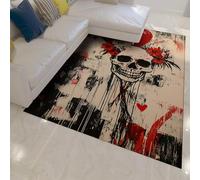 UERWOWELL Street Graffiti Art Floor Rugs 180x270cm Gothic Skull Blooming Floral Pattern Low Pile Carpet Edgy Boho Style Living Room Bedroom Decor