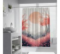 UERWOWELL Sunset Forest Shower Curtain Crimson Trees and Wildflowers Shower Curtain with Hooks Boho Bathroom Decor Waterproof Polyester Quick Dry W180xL200 cm