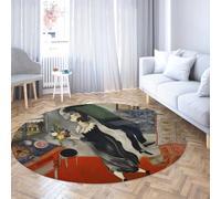 UERWOWELL Surrealism Style Round Rug 150cm Famous Painting The Birthday Print Low Pile Floor Mats for Living Dining Rooms Bedroom Kitchen