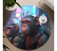 UERWOWELL Surrealism Style Round Rugs Street Pop Art Fashion Gorilla Print Thin Carpet for Teens Living Room Bedroom Non Slip Washable 90cm