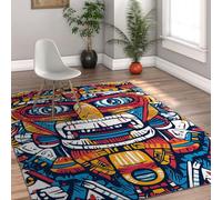 UERWOWELL Tribal Style Throw Rugs 100x200cm Colorful Abstract Face Pattern Low Pile Floor Carpet for Living Room Bedroom Kitchen Washable Door Mat