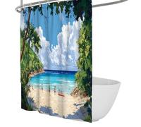 UERWOWELL Tropical Hidden Cove Shower Curtain Palm Tree and Sandy Shore Print Shower Curtain Vacation Bathroom Decor Waterproof Polyester with Hooks W180xL200 cm
