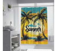 UERWOWELL Tropical Palm Tree Shower Curtain Summer Beach Sunset Scenery Bath Curtain with Hooks Waterproof Polyester Fabric Coastal Holiday Bathroom Decor W180xL200 cm