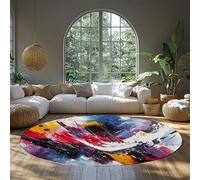 UERWOWELL Vibrant Small Round Carpets 160cm Abstract Watercolor Graffiti Print Thin Washable Circle Rug for Living Laundry Room Bedroom Kitchen