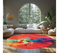 UERWOWELL Vibrant Thin Circle Rug Colorful Watercolor Fluid Art Pattern Indoor Round Carpets 120cm for Living Room Office Non Slip Washable