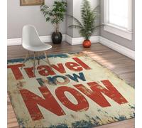 UERWOWELL Vintage Travel Style Area Rugs 100x200cm Inspirational Quotes Distressed Typography Decor Carpet for Living Room Bedroom Washable Thin