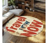UERWOWELL Vintage Travel Style Round Rugs 90cm Inspirational Quotes Distressed Typography Decor Carpet for Living Room Bedroom Washable Thin