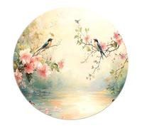 UERWOWELL Washable 100cm Area Rug Elegant Dreamy Kitchen Round Rug Cherry Blossom Waterfront Scene Birds and Duck Floor Mat Non Slip Indoor Non-slip Area Rugs for Office