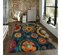 UERWOWELL Washable Boho Area Rug for living room Geometry Round Floral Vintage Low Pile Large carpets for Bedroom Farmhouse Dining Room 90x120cm