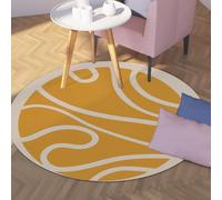 UERWOWELL Washable Round Rug 150cm Famous Painting Abstract Geometric Wave Print Low Pile Floor Mats for Living Rooms Bedroom Office Non Slip