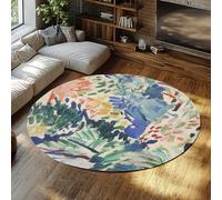 UERWOWELL Washable Round Rug 150cm Fauvism Famous Painting Abstract Watercolor Non Slip Low Pile Floor Mats for Dining Laundry Rooms Patio
