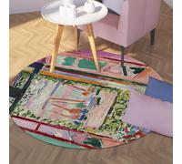 UERWOWELL Washable Round Rug 180cm Classic Famous Painting Window Landscape Non Slip Low Pile Floor Mats for Dining Laundry Rooms Bedroom