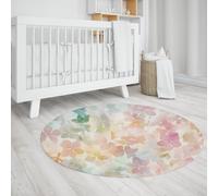 UERWOWELL Watercolor Style Round Rugs Non Slip Washable Boho Art Colorful Leaves Pattern Thin Floor Carpet for Bedroom Living Laundry Room 140cm