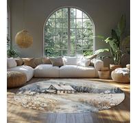 UERWOWELL White Daisy Round Carpets 160cm Flower Field Countryside Cottage Pattern Thin Washable Circle Rug for Living Room Bedroom Farmhouse