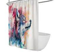 UERWOWELL Wild Animal Watercolor Shower Curtain Majestic Wolf Side Profile with Colorful Brushwork Shower Curtain for Bathroom Decor Quick Dry with Hooks W200xL200 cm