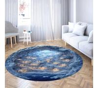UERWOWELL Winter Ice Cavern Circle Rugs 240cm Snowy Village Scene Low Pile Carpet Warm Glowing Windows Under Starry Night Sky Print Floor Decor