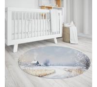 UERWOWELL Winter Village Landscape Round Rugs Farm Style Snowy Path and Cottage Print Thin Carpet Living Study Room Bedroom Office Entry 150cm