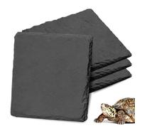 UESDU 4 Pcs Turtle Basking Platform, Tortoise Rock Plate 10x10cm Natural Rock Tortoise Slate Pad Reptile Habitat Platform and Feeding Tray