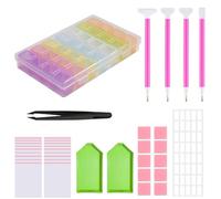 UESDU Diamond Painting Accessories, DIY 5D Diamond Art Kit with 28 Grids Diamond Art Storage Point Drill Pens, Trays, Spoon, Labels, Tweezers