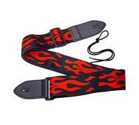UESDU Guitar Strap Acoustic Red Flame Electric Bass Guitar Shoulder Straps 5cm Wide Personalized Printing Shoulder Belt with Leather End