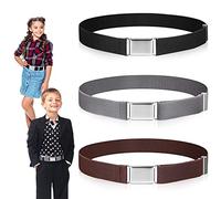 ueslwser 3 PCS Kids Elastic Stretch Adjustable Belt with Silver Square Buckle for Grils Boys Belts, Kids Belt Age 9-12 kid belts for boys age 7-8
