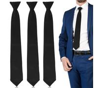 ueslwser 3pcs Black Ties for Men's, Clip-on Ties Solid Uniform Pre-tied Adjustable Neck Strap Tie Lazy Tie for Wedding Graduation School Uniforms Funeral Formal Business Tied