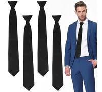 ueslwser 4pcs Black Ties for Men's, Clip-on Ties Solid Uniform Pre-tied Adjustable Neck Strap Tie Lazy Tie for Wedding Graduation School Uniforms Funeral Formal Business Tied