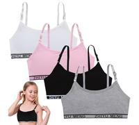 ueslwser 4pcs Girls Sports Bra, Training Bras Underwear with Adjustable Strap,Crop Tops Girls with Removable Pads,First Teen Bra for Girl 12-18 Years Teen Bras for Daily