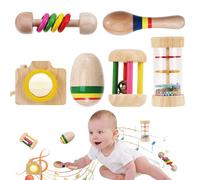 ueslwser 6Pcs Wooden Montessori Toys, Wooden Baby Toy, 6-12-24 Month Old Baby Rattle Maracas Learning Musical Instruments, Toddler Sensory Toy for 1 2 3 Year Old Baby Boy Girl