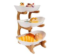 UESUENYENS 3 Tier Fruit Bowl, Fruit Basket with Wooden Stand, Countertop Serving Tray Rack, Kitchen Organizer for Dessert Vegetable Snacks (White), 63666470