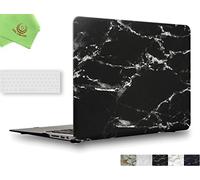 UESWILL 2in1 Marble Pattern Smooth Touch Hard Shell Case with EU/UK Version Silicone Keyboard Cover Compatible with MacBook Air 13 inch (A1466/ A1369) + Microfibre Cleaning Cloth, (Black/White)
