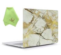 UESWILL Compatible with 2021 2020 2019 2018 MacBook Air 13 inch M1 Case A2337 A2179 A1932 with Retina Display Touch ID, Marble Pattern Hard Case Cover + Microfiber Cleaning Cloth, White/Gold