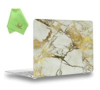 UESWILL Marble Pattern Smooth Touch Hard Shell Case Cover Compatible with MacBook 12 inch (Model: A1534) + Microfibre Cleaning Cloth, (White/Gold)