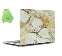 UESWILL Marble Pattern Smooth Touch Hard Shell Case Cover Compatible with MacBook Air 11 inch (A1465/ A1370), (White/Gold)