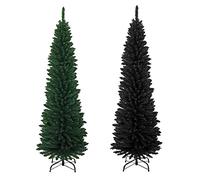 UETIAN Slim Christmas Trees Artificial with Metal Stand, Green & Black, 6ft/7ft Festive Xmas Decoration Indoor Outdoor (6ft, Black)